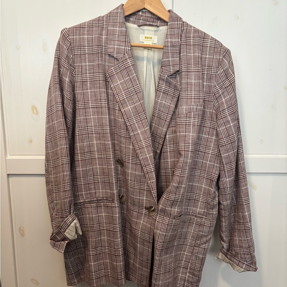 Anthropologie burgundy and cream oversized Plaid Blazer